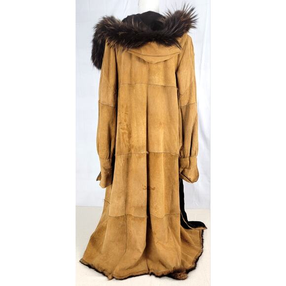 Vintage Jekel Paris Suede Leather Coat Full Real Fur Lining Long Boho Thrashed - Picture 3 of 16